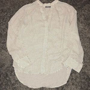 Women’s polka dot button down hi-low blouse